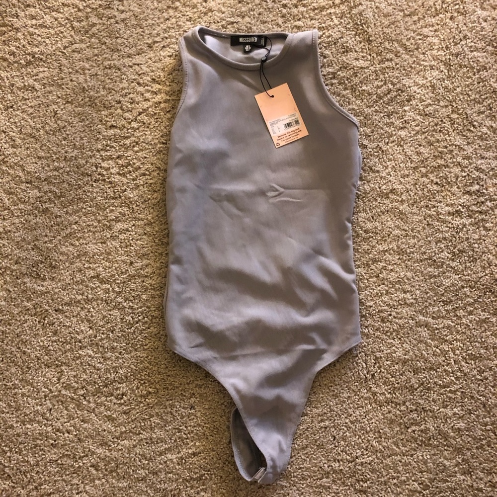 Gray Ribbed Racer Back Bodysuit